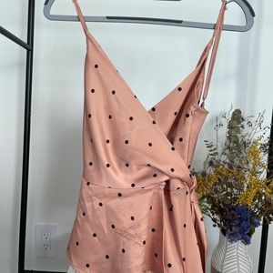 Here Comes The Sun Satin wrap top black dots XS